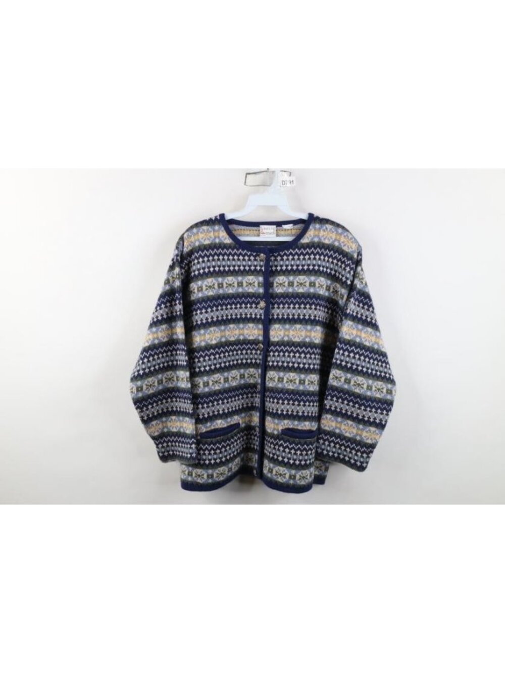 Vintage 90s Fair Isle Cardigan Sweater Womens Size L Rainbow Knit Acrylic